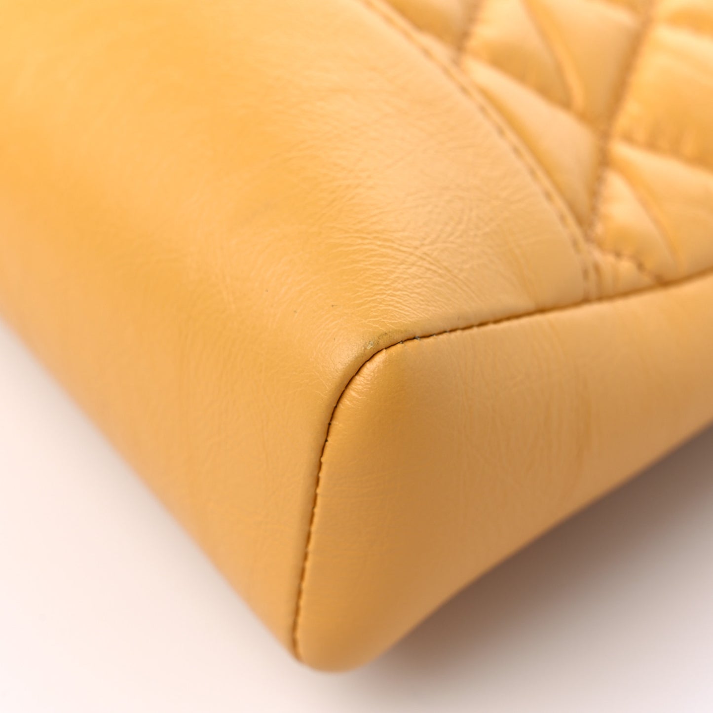 Shiny Crumpled Calfskin Quilted Mini 31 Shopping Bag Yellow