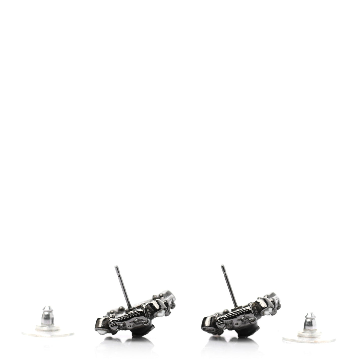 Ruthenium Pearl Crystal Enamel CC Square Earrings Silver