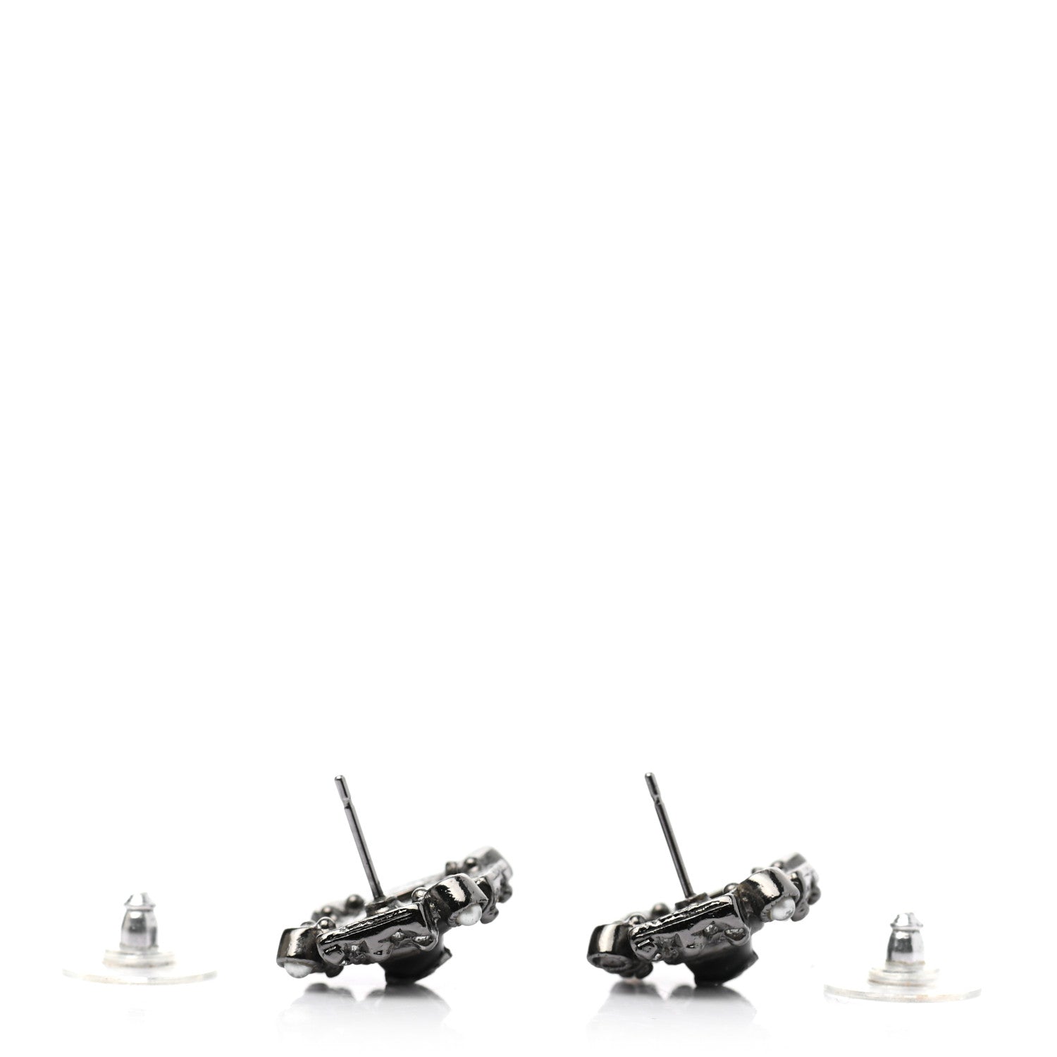 Chanel Ruthenium Pearl Crystal Enamel CC Square Earrings Silver 3 of 8
