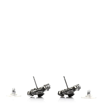 Chanel Ruthenium Pearl Crystal Enamel CC Square Earrings Silver 3 of 8