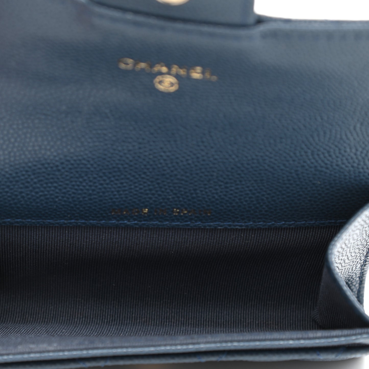 Caviar Quilted Flap Card Holder Navy Blue