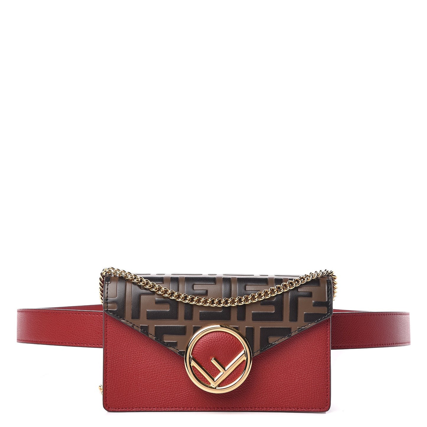 Vitello Cruise F is Fendi Bi-Color FF 1974 Embossed Envelope Belt Bag Maya Black Fragola