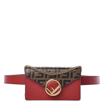 Fendi Vitello Cruise F is Fendi Bi-Color FF 1974 Embossed Envelope Belt Bag Maya Black Fragola 1 of 10