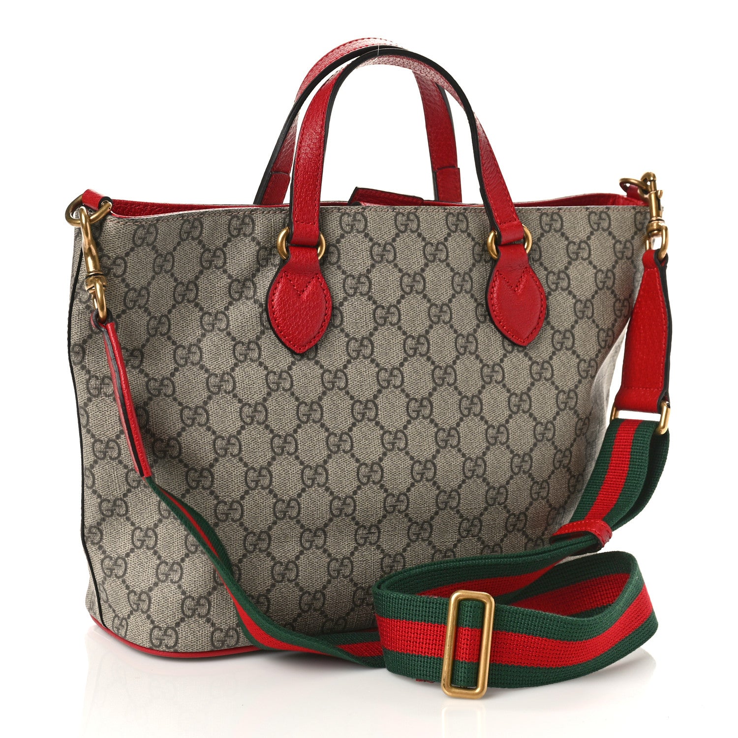 Gucci Soft GG Supreme Monogram Web Bosco Patch Small Crossbody Tote Beige Malva Hibiscus Red 3 of 9