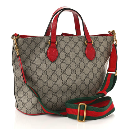 Gucci Soft GG Supreme Monogram Web Bosco Patch Small Crossbody Tote Beige Malva Hibiscus Red 3 of 9