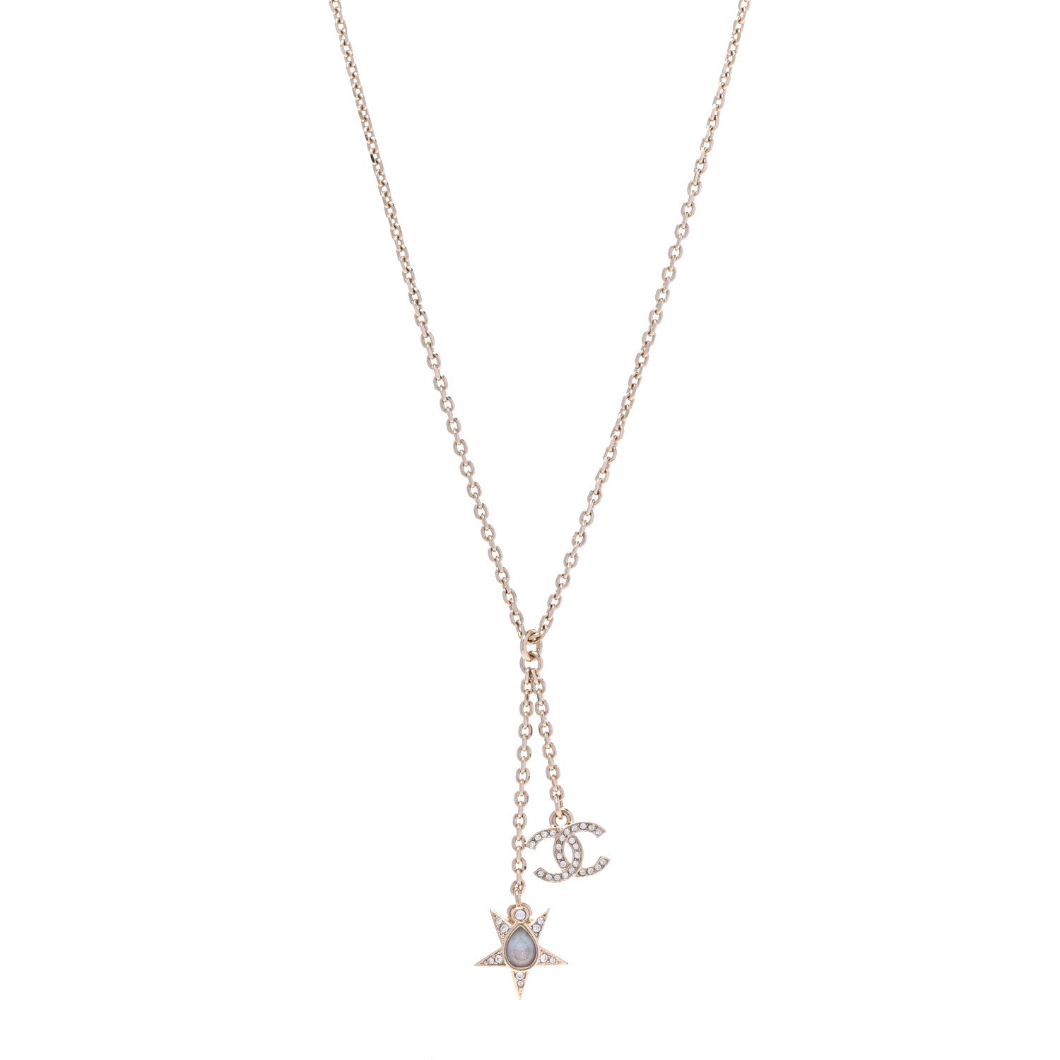 Chanel Crystal CC Star Necklace Gold Pink Blue 1 of 6