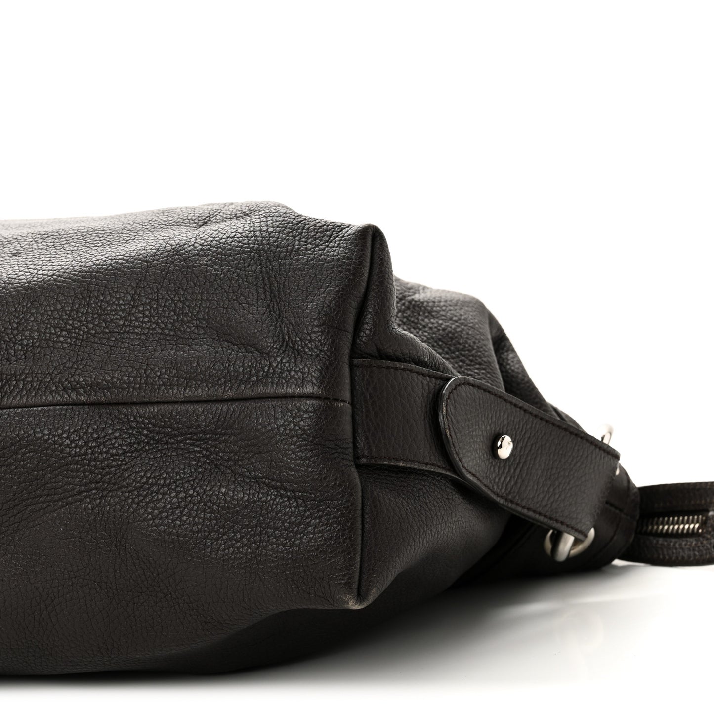 Pebbled Calfskin Large Bamboo Bar Tassel Shoulder Bag Dark Brown