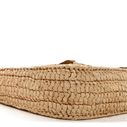 Saint Laurent Raffia Calfskin Le 5 A 7 Mini Hobo Natural Brick 8 of 9