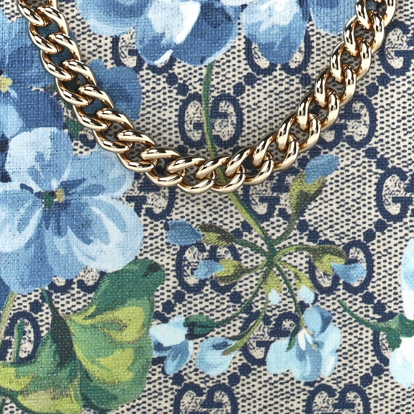 GG Supreme Monogram Blooms Chain Wallet Blue