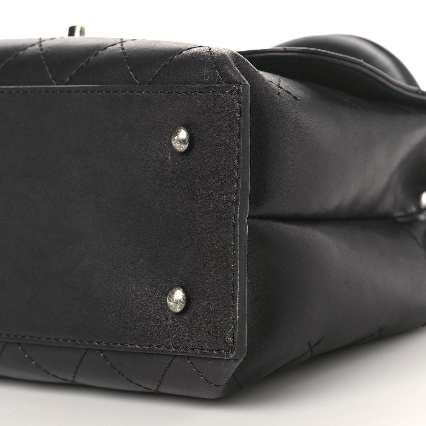 Calfskin Stitched Large Urban Luxury Top Handle Bag Black