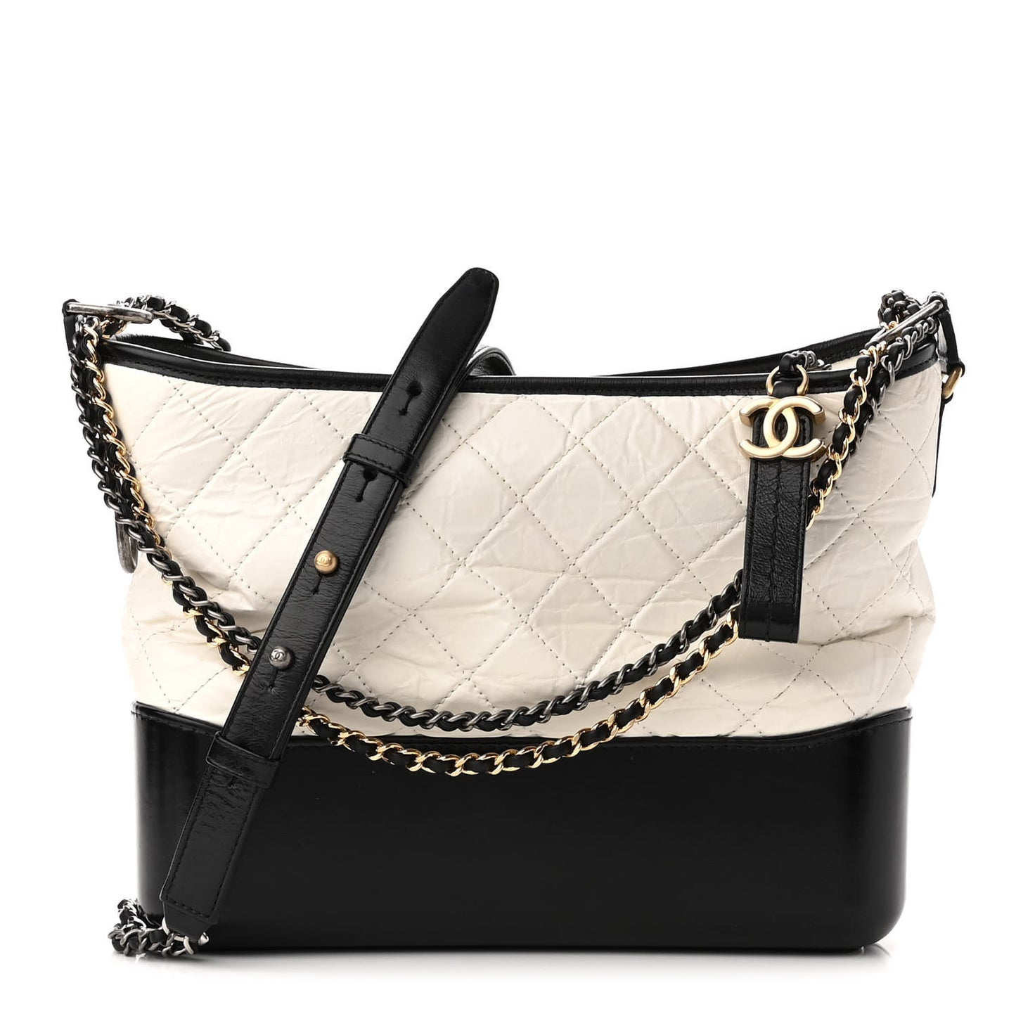 Aged Calfskin Quilted Medium Gabrielle Hobo Black White