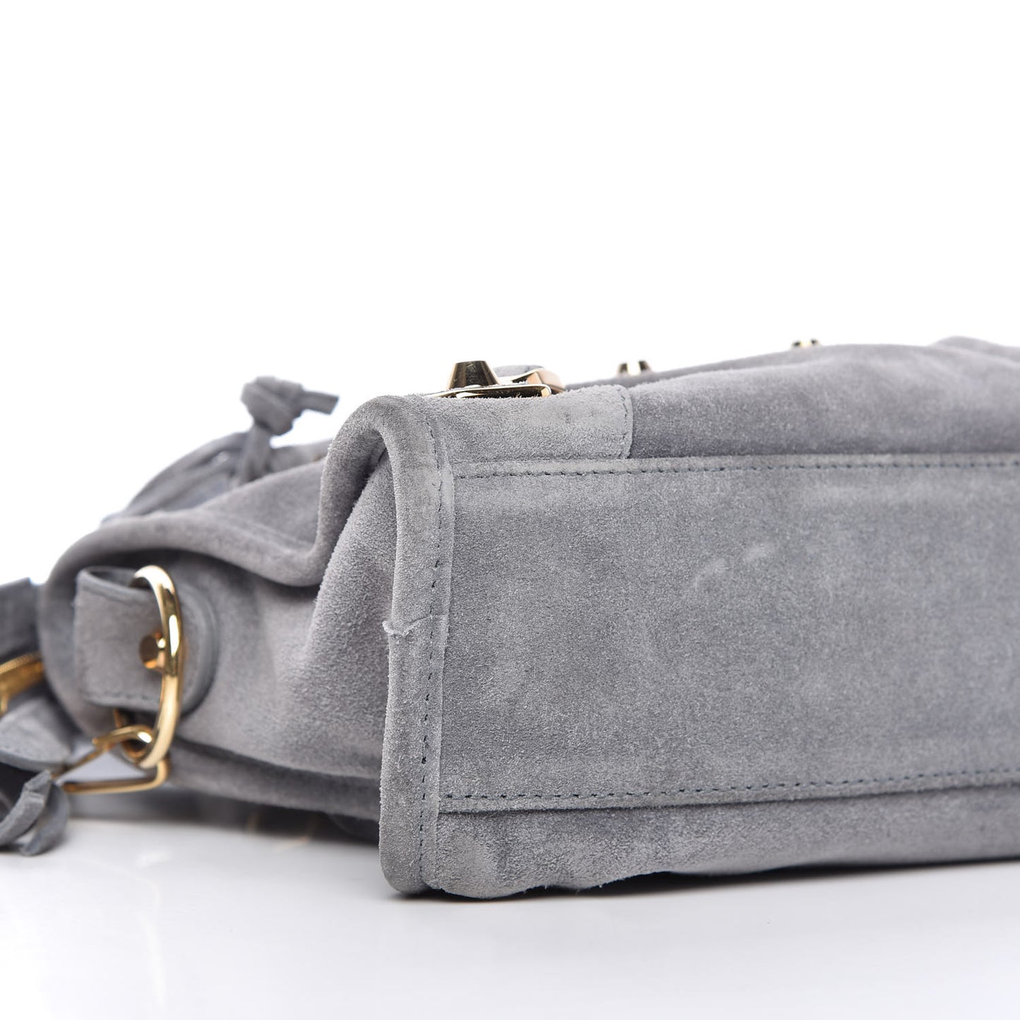 Baby Daim Suede Gold Metallic Edge Hardware Mini City Gris Plomb