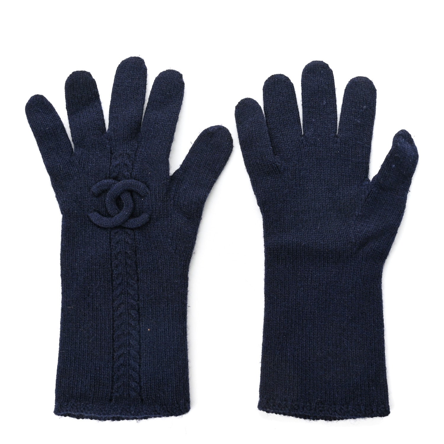 Chanel Cashmere Knit CC Gloves Blue 1 of 3