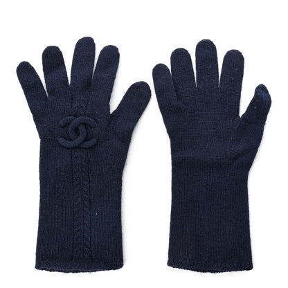 Chanel Cashmere Knit CC Gloves Blue 1 of 3