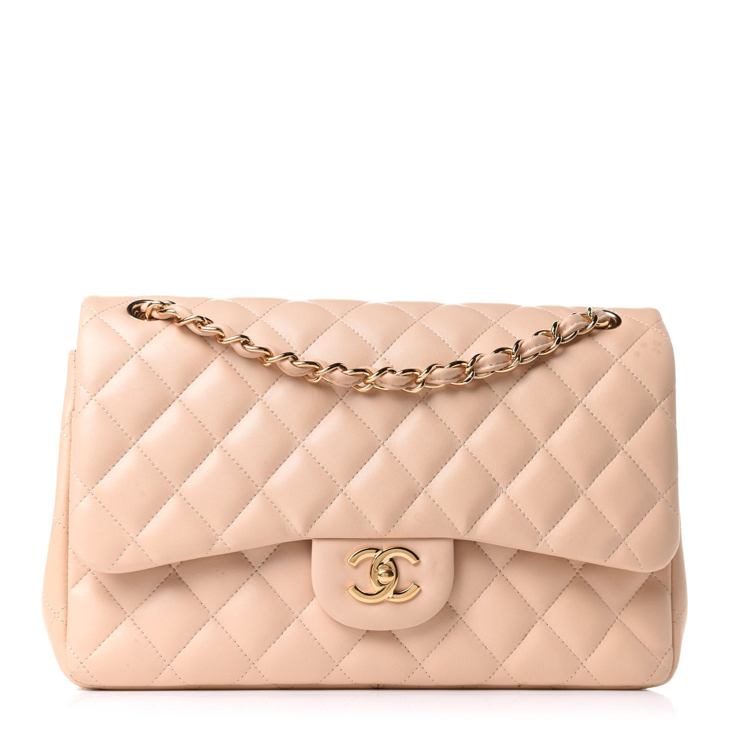 Lambskin Quilted Jumbo Double Flap Light Beige