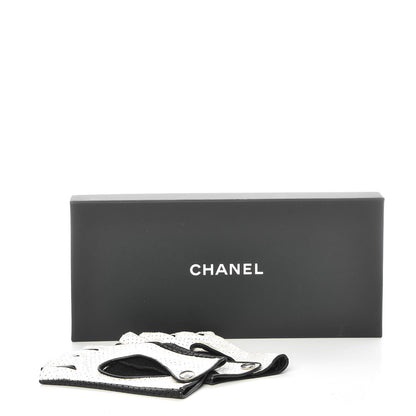 Chanel Lambskin Perforated Fingerless Gloves Black White 6 of 6