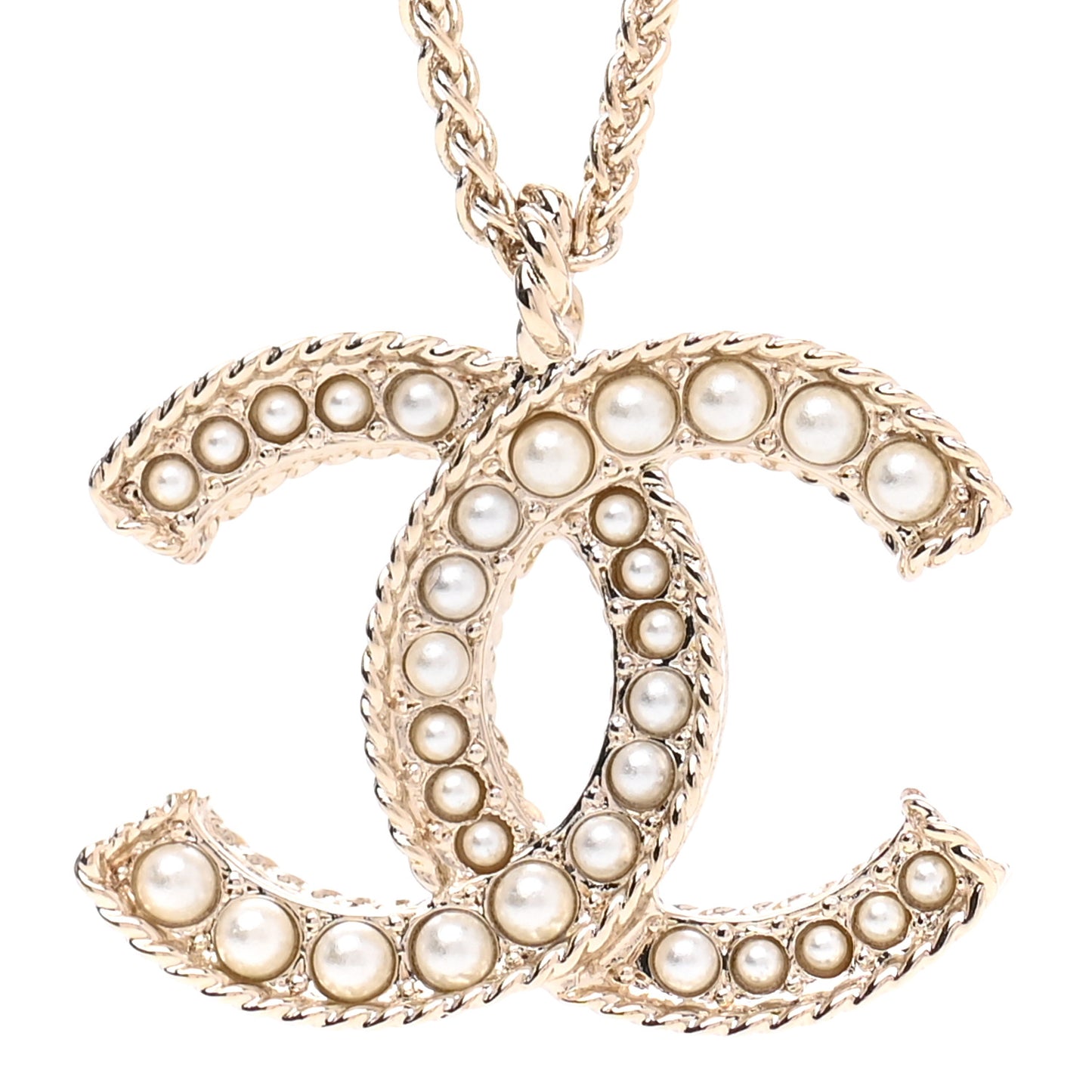 Crystal Pearl CC Pendant Necklace Gold