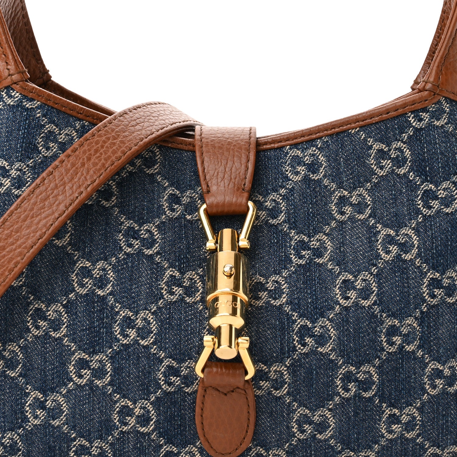 Gucci New Denim GG Monogram Calfskin Small Jackie 1961 Hobo Blue Tea Cuir 9 of 15