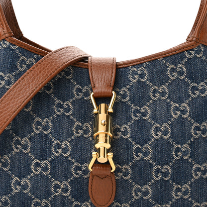 Gucci New Denim GG Monogram Calfskin Small Jackie 1961 Hobo Blue Tea Cuir 9 of 15