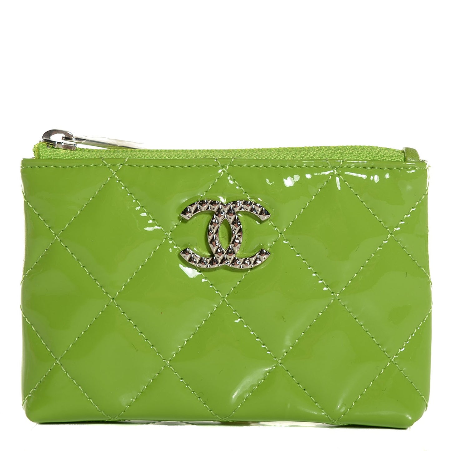 Patent Quilted Brilliant Key Holder Case Light Green