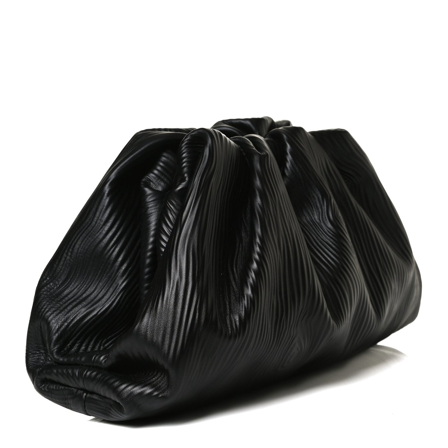 Bark Calfskin Embossed The Pouch Oversized Clutch Black