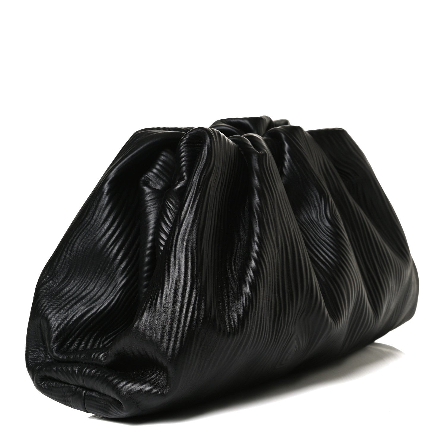 Bottega Veneta Bark Calfskin Embossed The Pouch Oversized Clutch Black 2 of 12