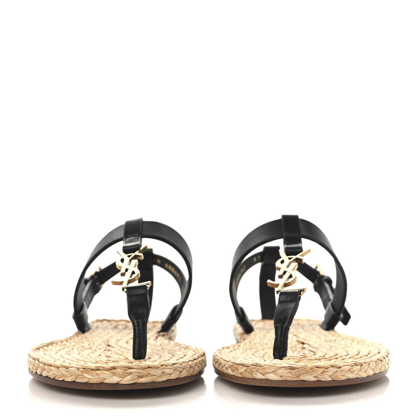 Calfskin Raffia Cassandra Monogram Sandals 37.5 Black