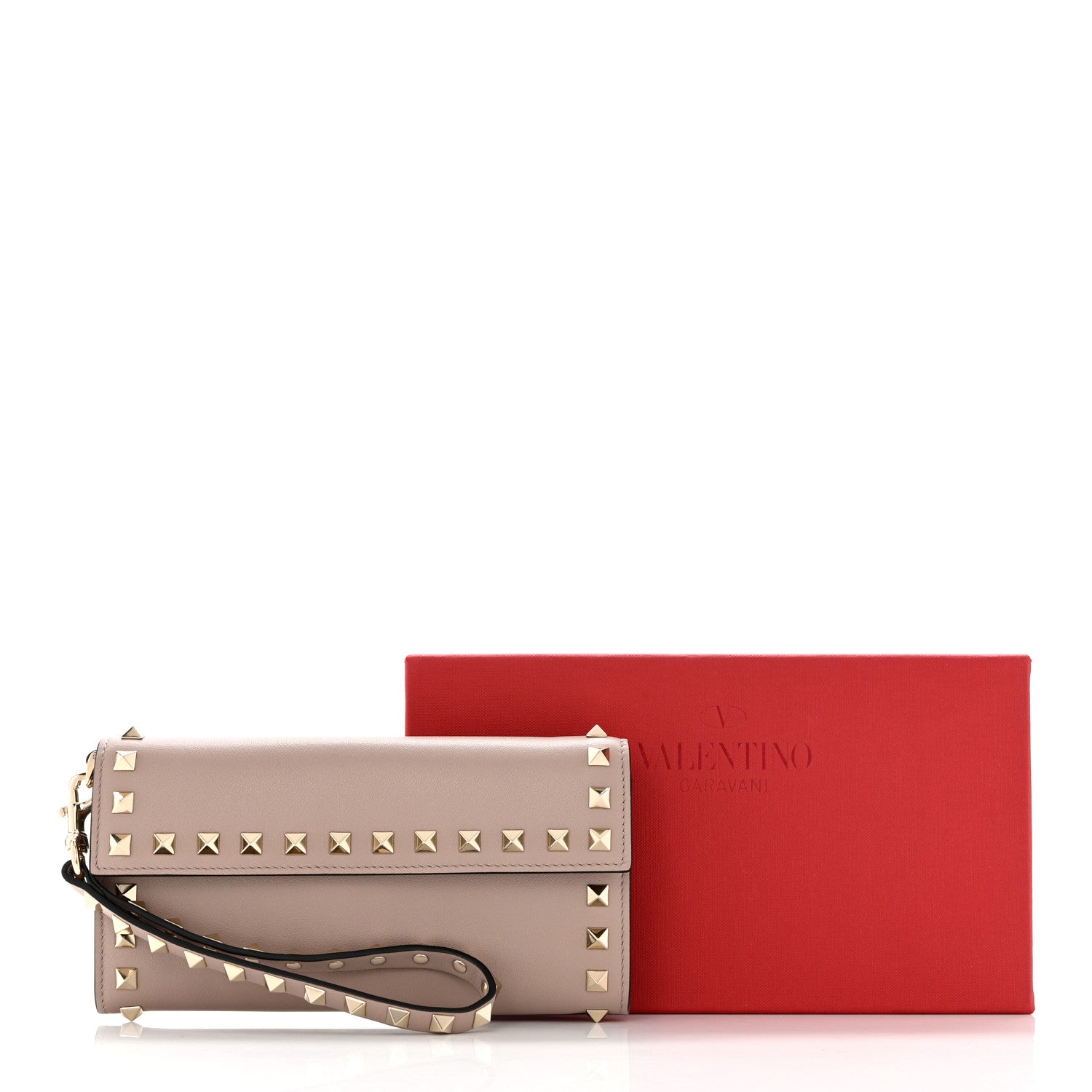 Valentino Garavani Calfskin Rockstud Wristlet Travel Wallet Poudre 9 of 9