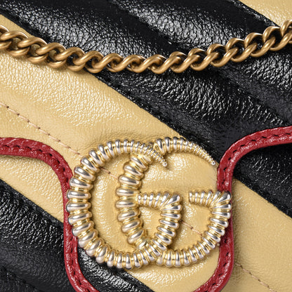 Gucci Vintage Effect Calfskin Matelasse Diagonal Striped Super Mini Torchon GG Marmont Shoulder Bag Black Beige 10 of 10