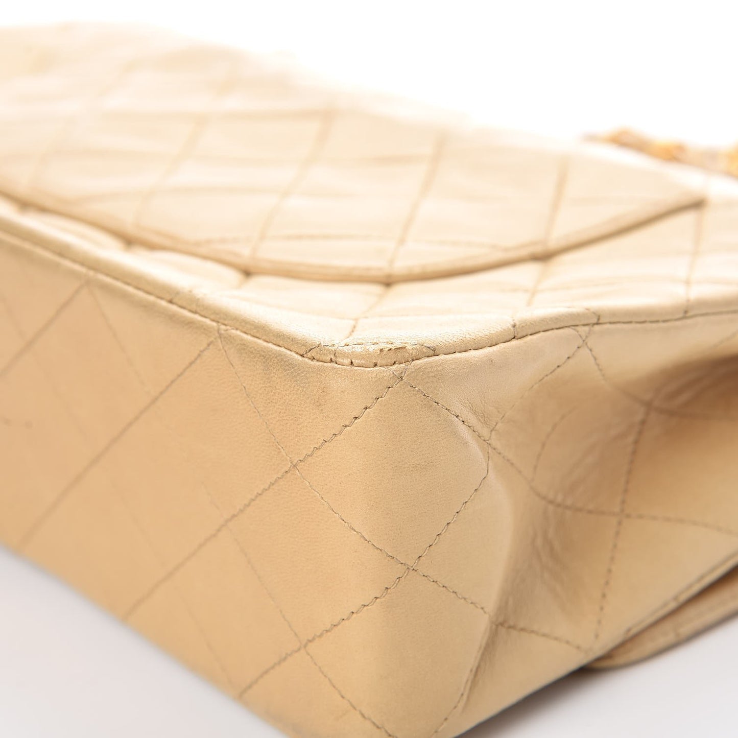 Lambskin Quilted Medium Double Flap Beige