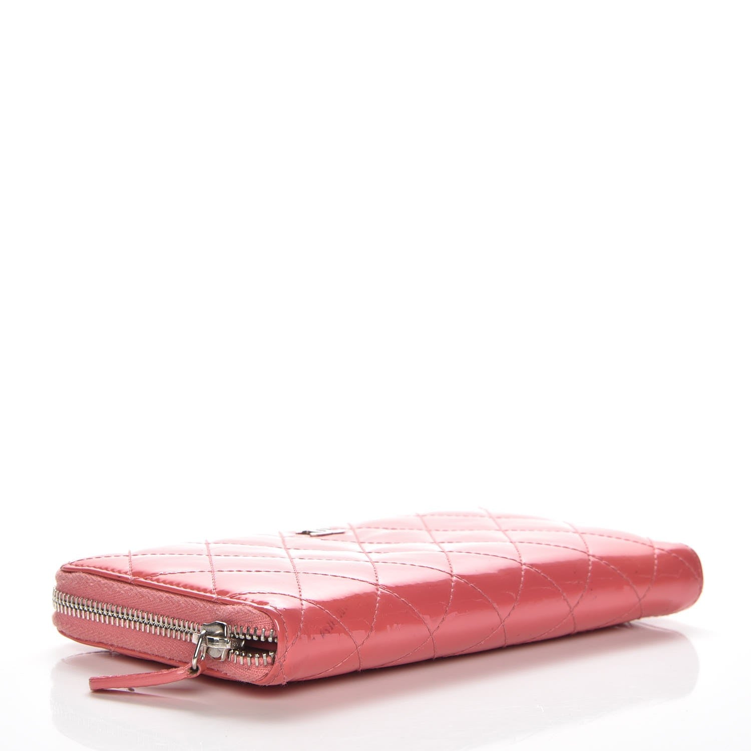 Chanel Patent Calfskin Quilted Large Gusset Zip Around Wallet Pink 4 of 11