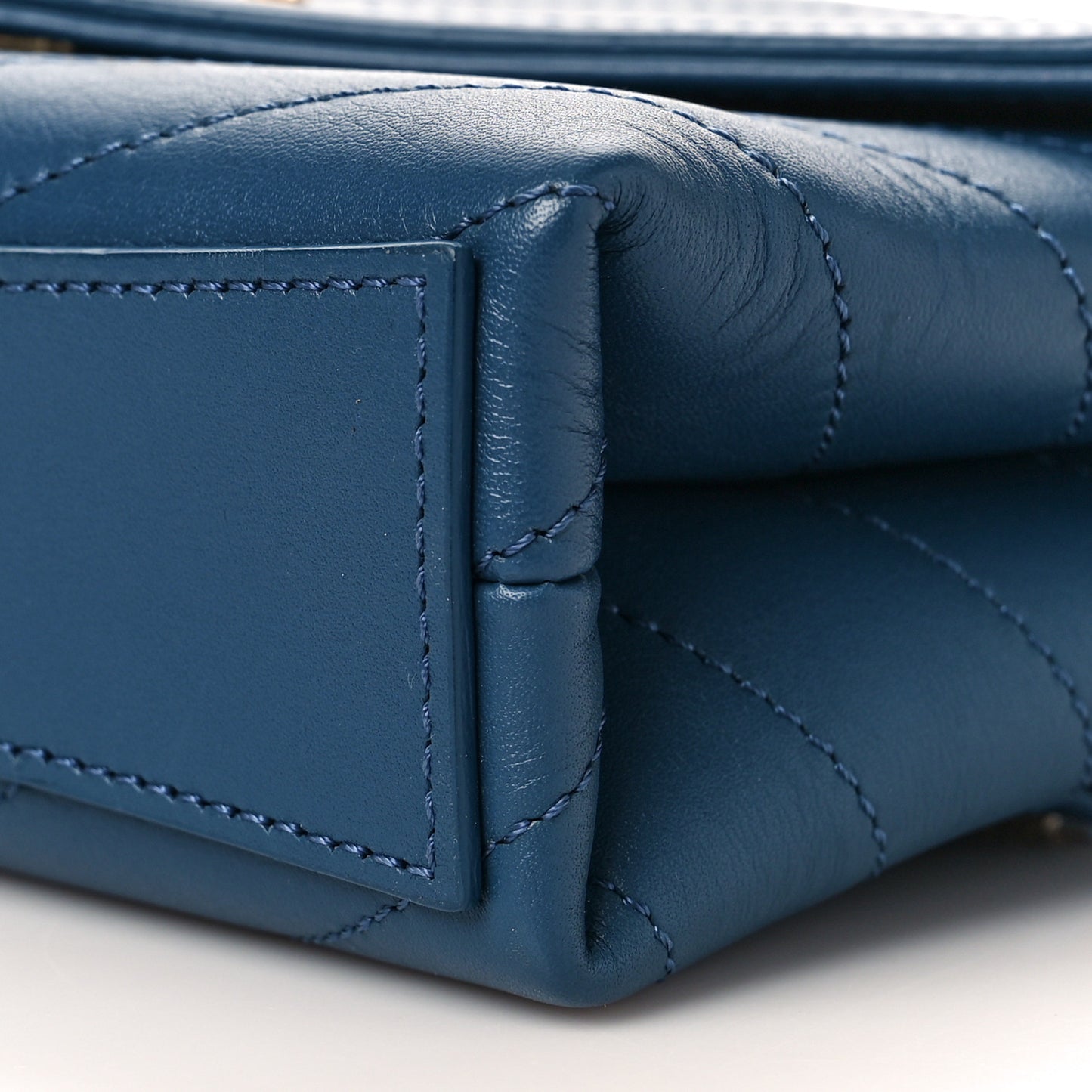 Calfskin Chevron Stitched Coco Waist Bag Blue