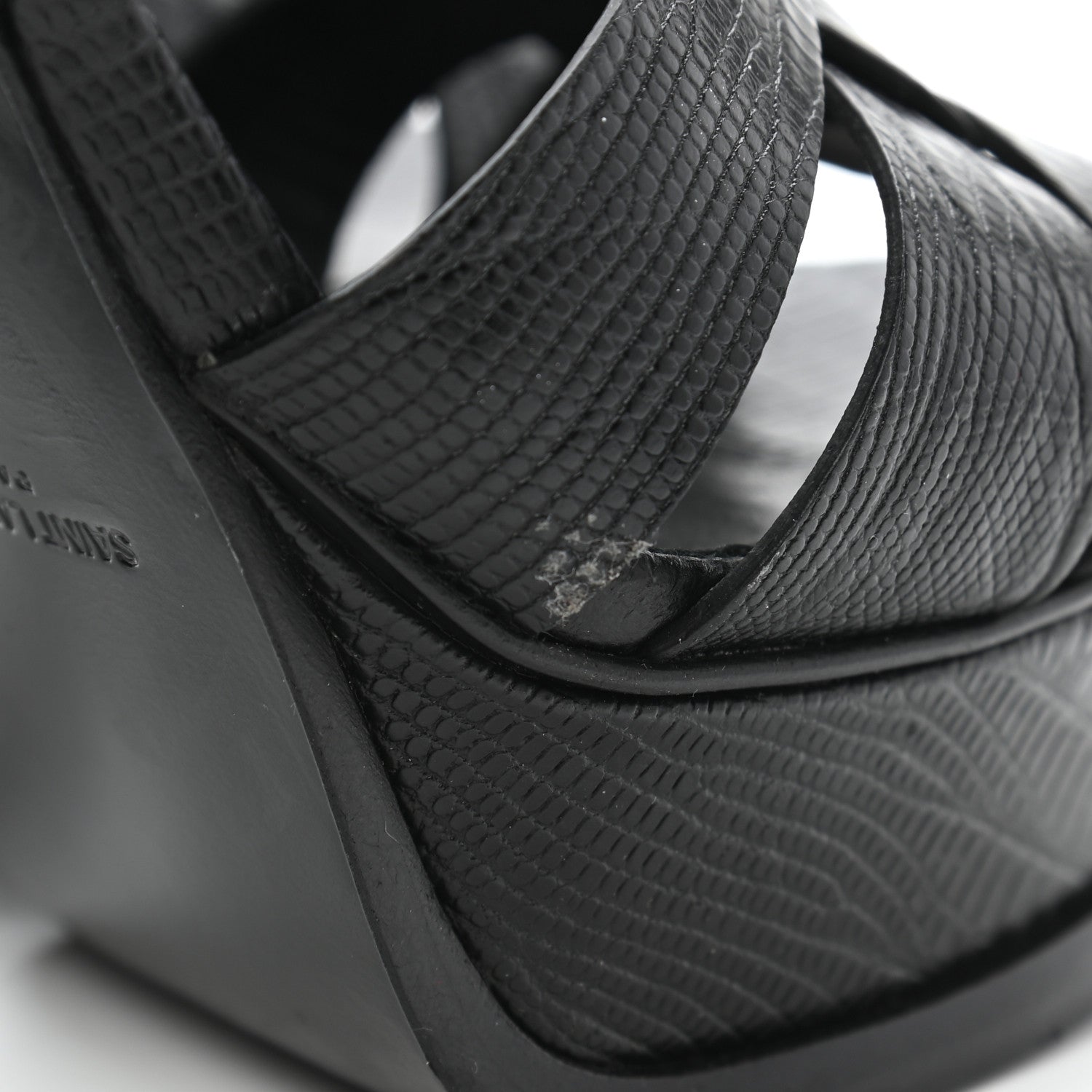 Saint Laurent Calfskin Lizard Embossed Tribute 105 Platform Sandals 37 Black 9 of 10