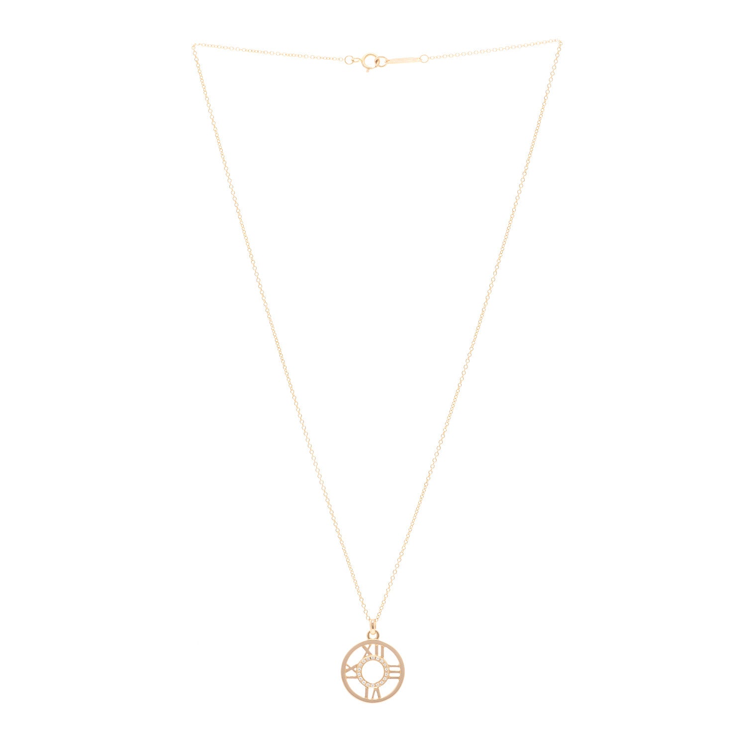 Tiffany 18K Rose Gold Diamond Small Atlas Open Pendant Necklace 3 of 5