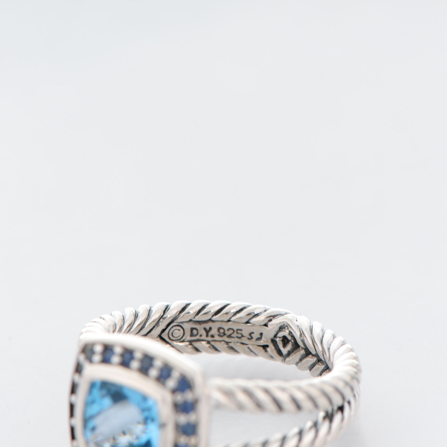 David Yurman Sterling Silver Blue Topaz Sapphire 7mm Petite Cable Candy Ring 51.5 6 4 of 5