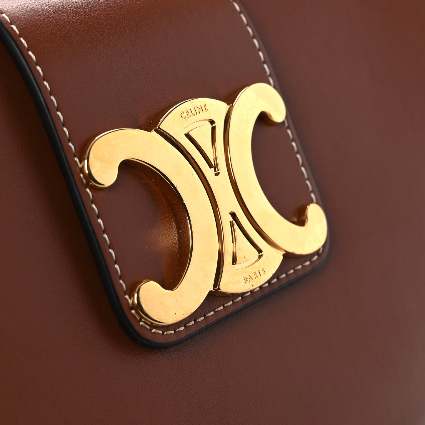 Smooth Calfskin Medium Strap Ava Triomphe Shoulder Bag Tan