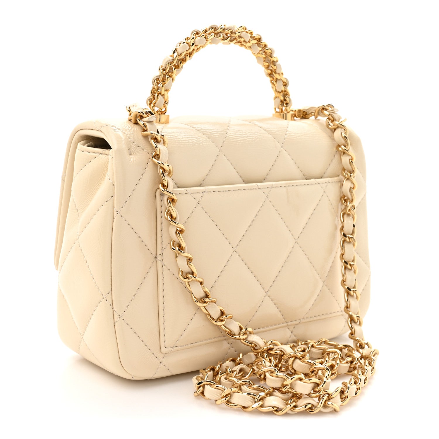 Chanel Shiny Lambskin Quilted Golden Links Top Handle Flap White 3 of 11
