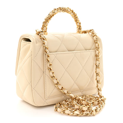 Chanel Shiny Lambskin Quilted Golden Links Top Handle Flap White 3 of 11