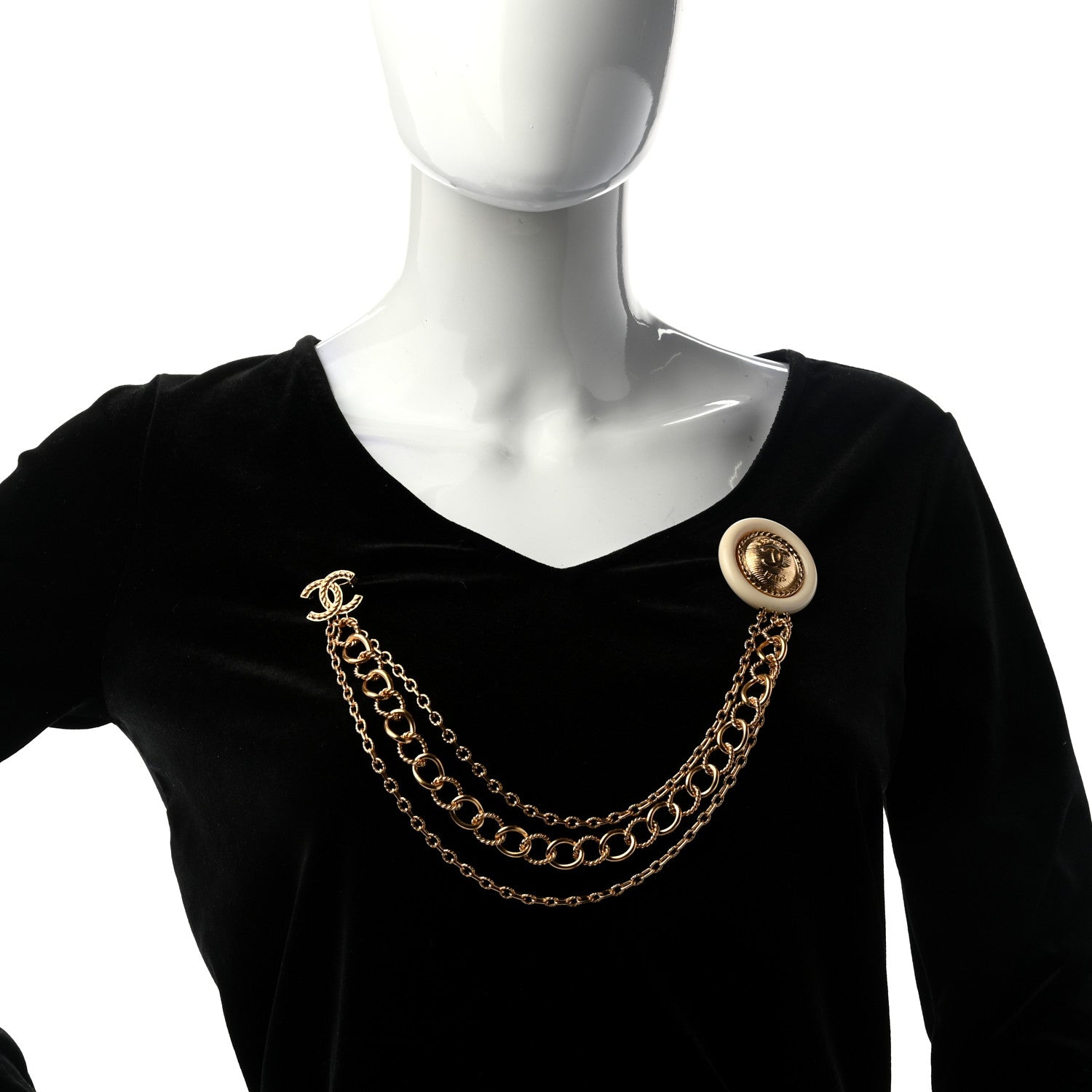 Chanel CC Medallion Multi Strand Long Chain Brooch Gold 2 of 6
