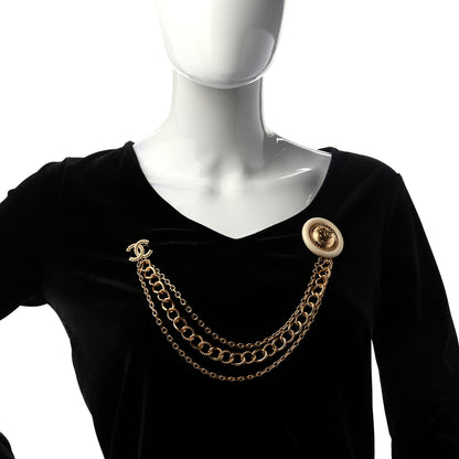 Chanel CC Medallion Multi Strand Long Chain Brooch Gold 2 of 6