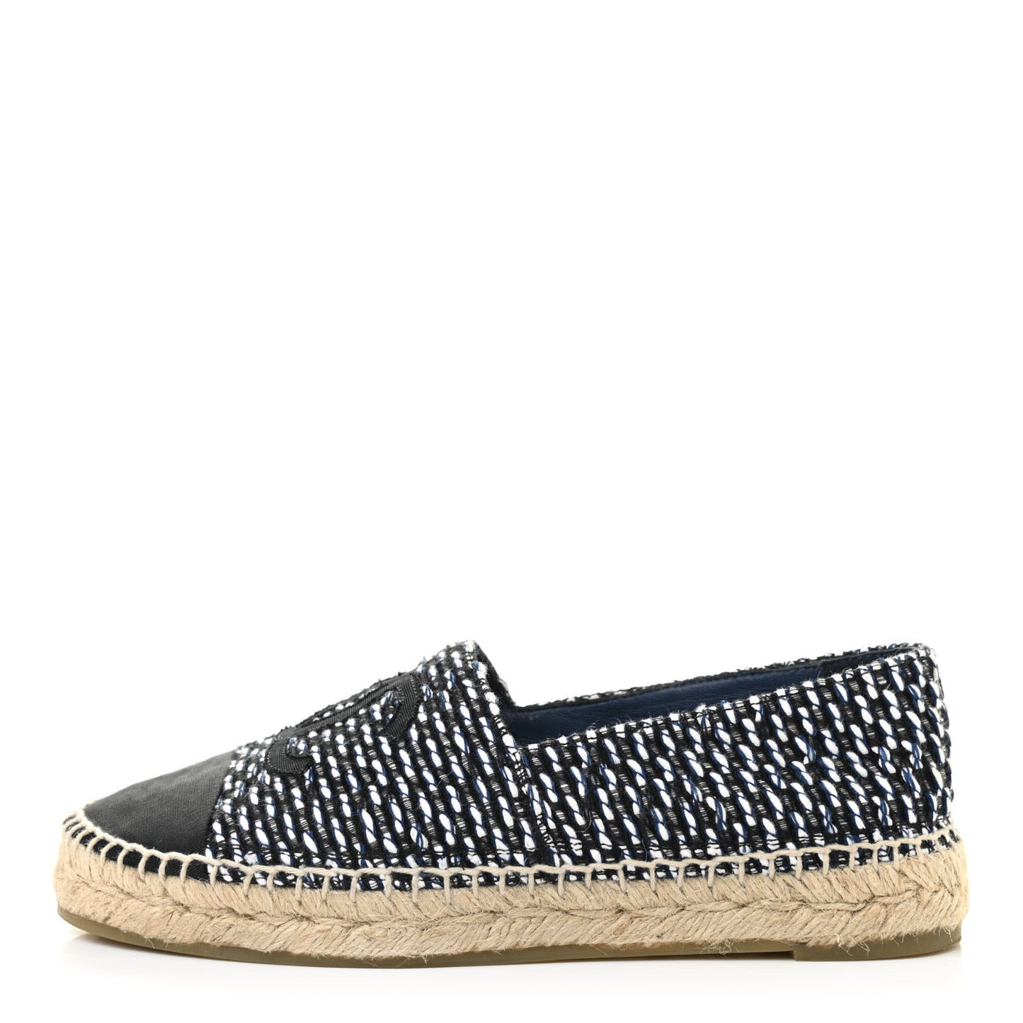 Tweed Grosgrain CC Espadrilles 36 Black Navy White