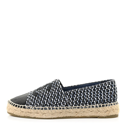 Chanel Tweed Grosgrain CC Espadrilles 36 Black Navy White 1 of 9