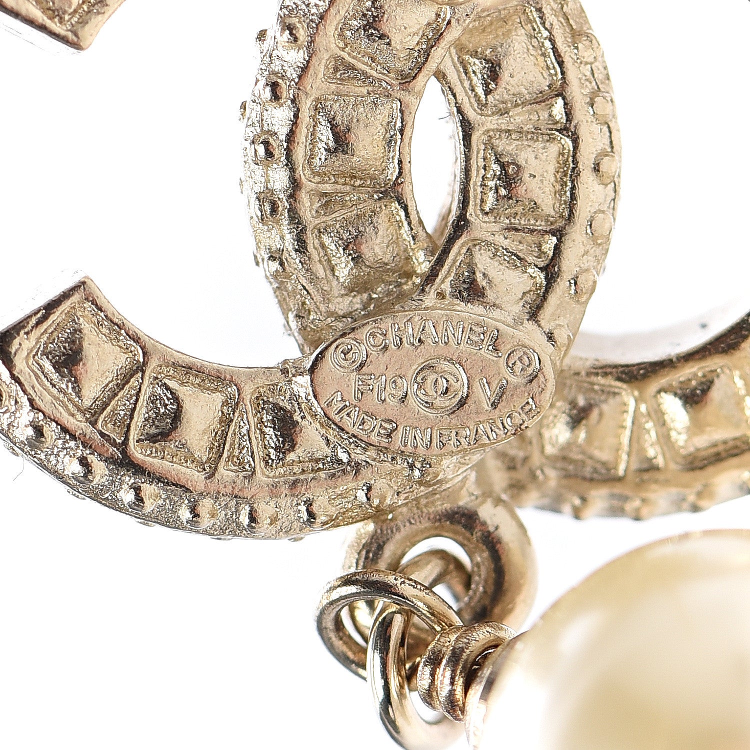 Chanel Crystal Pearl CC Drop Earrings Gold 4 of 5