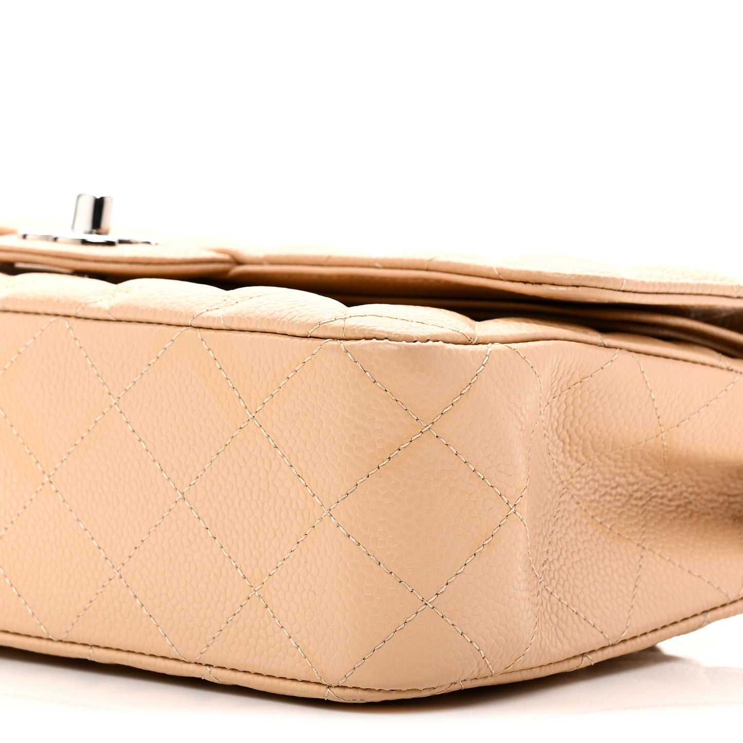 Caviar Quilted Medium Double Flap Beige