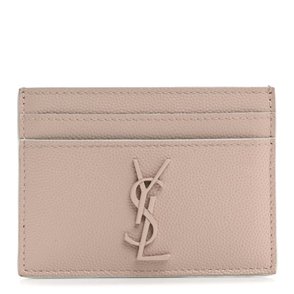 Saint Laurent Grain De Poudre Monogram Credit Card Case Rose 1 of 10