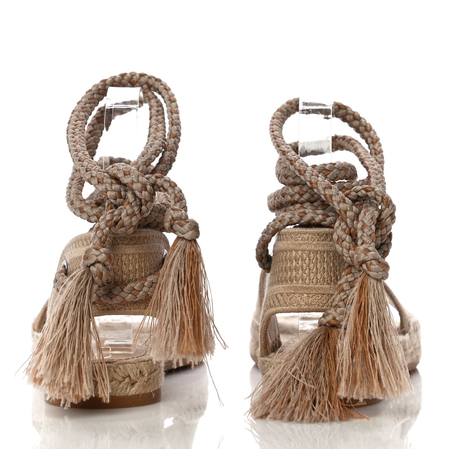Christian Dior Canvas Embroidered Granville Ankle Tie Espadrille Flat Sandals 36.5 Cream 6 of 9