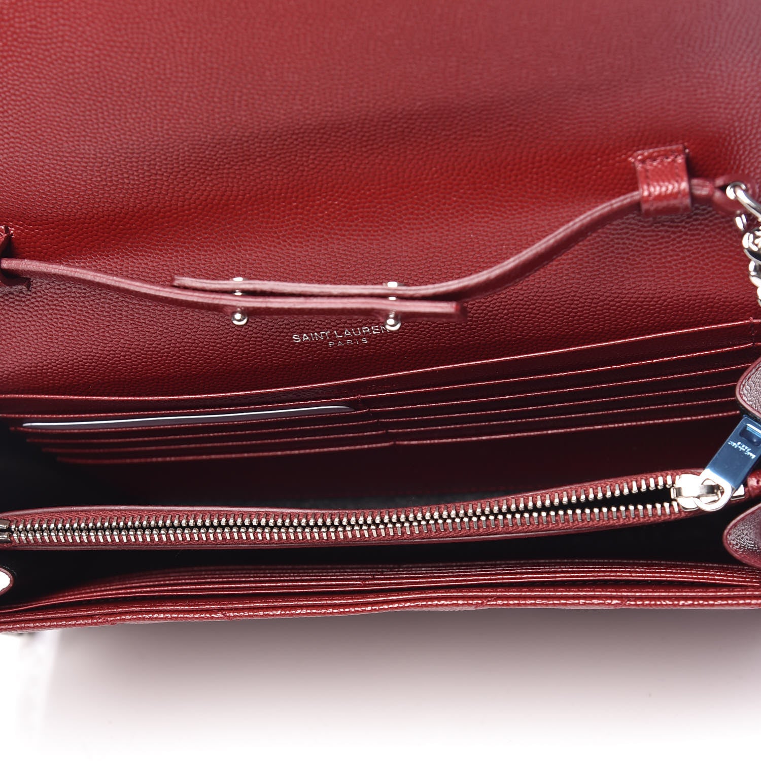 Saint Laurent Grain De Poudre Matelasse Chevron Monogram Chain Wallet Palissandre 7 of 12