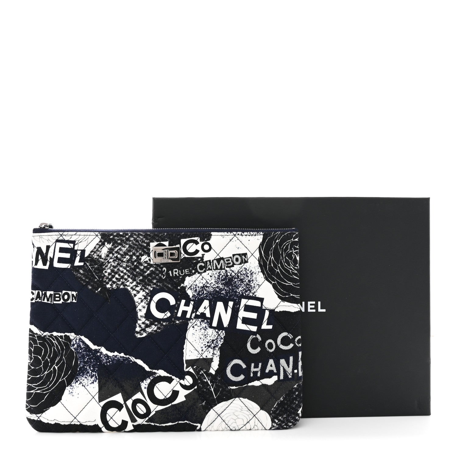 Chanel Jersey Quilted Graffiti Large Reissue Cosmetic Case Black White 8 of 8