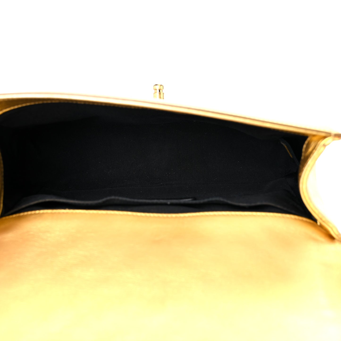 Metallic Patent Calfskin Quilted Medium Boy Flap Gold