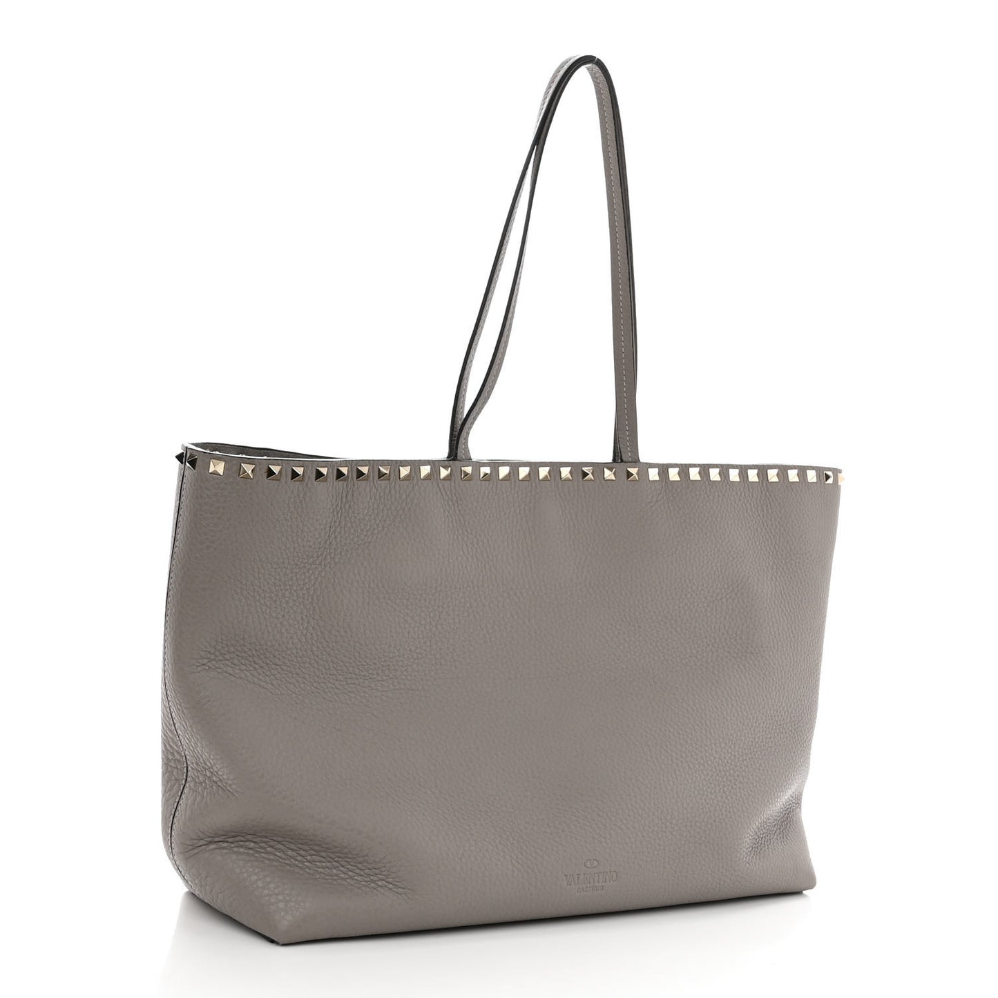 Grained Calfskin Rockstud Shoulder Tote Perla